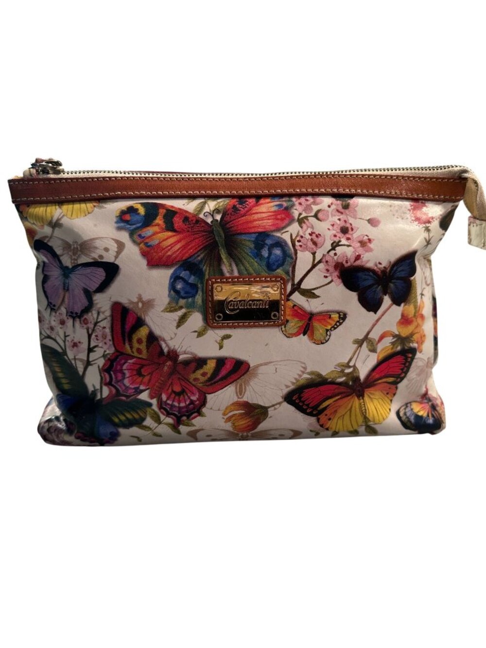 Cavalcanti Leather Colorful Butterfly Clutch Italy Bag Womens Purse Zipper READ